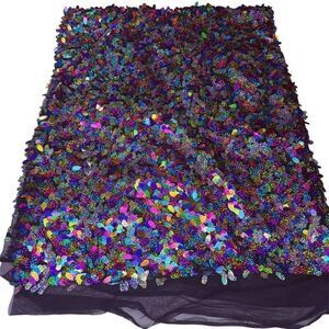 Holographic Teardrop Sequin Fabric Panel 54” x 40” Black Mesh Backdrop